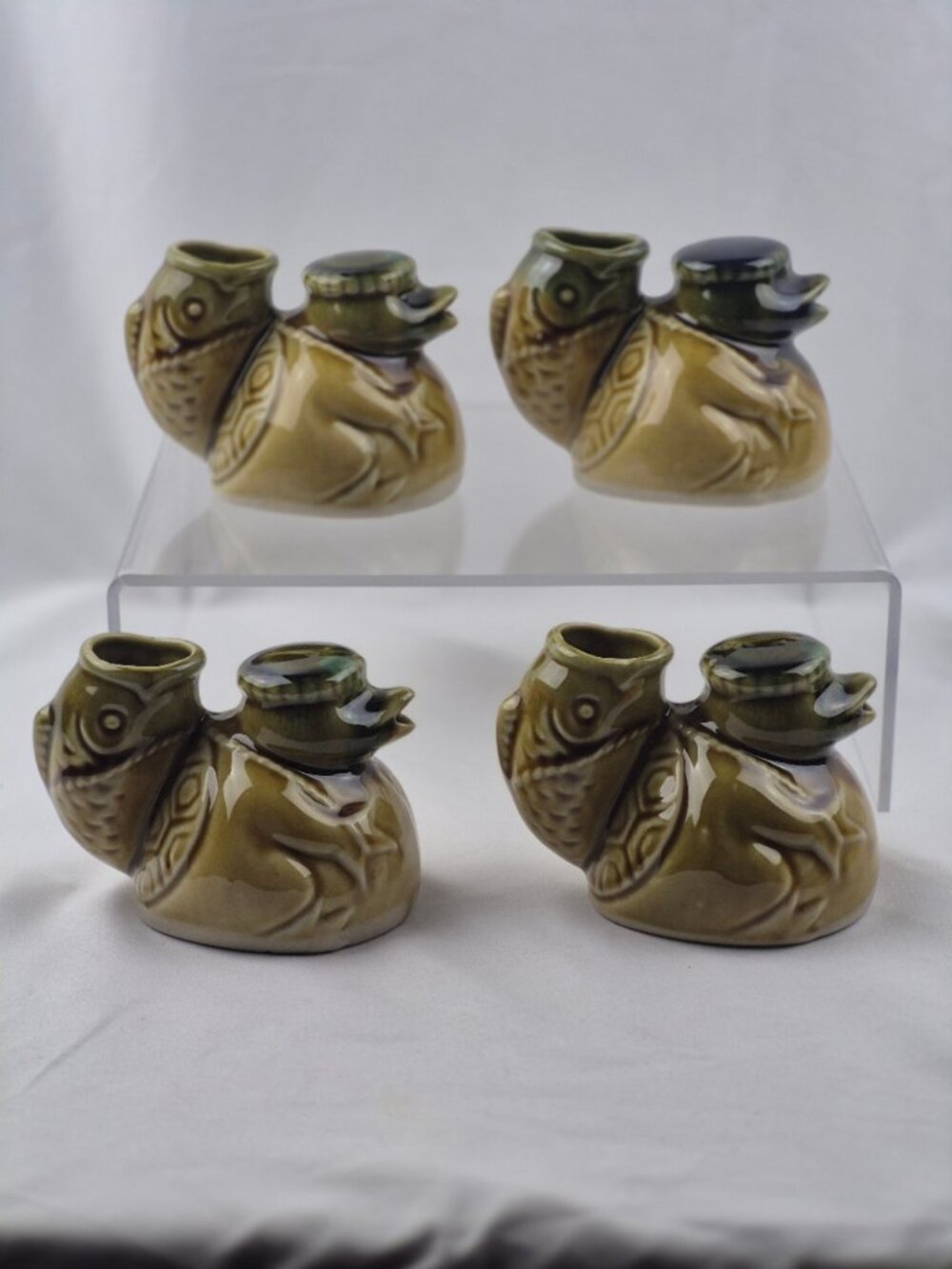 Vintage Japanese Sake Decanter Jug Pitcher Kappa Pottery Made in Japan Set of 4